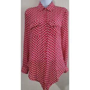 Scilla By Dora Landa Red Print Button Up Top PS